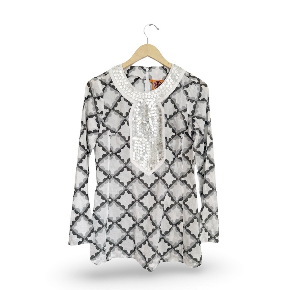 Tory Burch Long Graphic Tunic with Metallic Details size 4